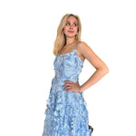 Triana | Vestido midi flores 3D azul cielo