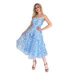 Triana | Vestido midi flores 3D azul cielo