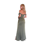 Xiara | Vestido largo shoulders off gasa drapeado olivo