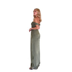 Xiara | Vestido largo shoulders off gasa drapeado olivo