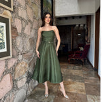 Luan | Vestido midi con cinturón olivo
