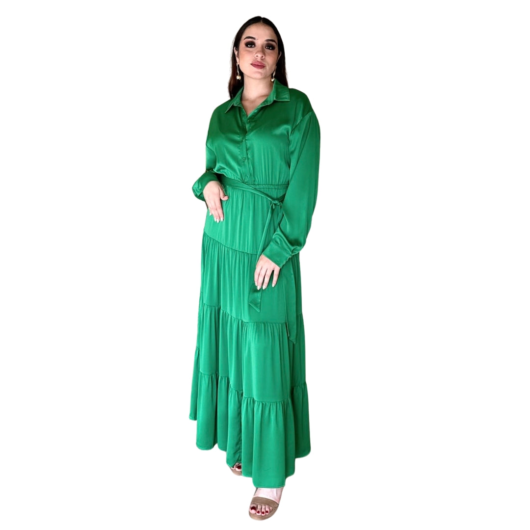 Ceci | Vestido largo con cinta verde