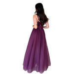 Cayetana | Vestido largo falda tul con cinturón purpura