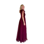 Myra | Vestido largo tul asimétrico vino