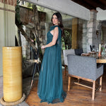 Myra | Vestido largo tul asimétrico esmeralda