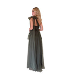 Myra | Vestido largo tul asimétrico olivo