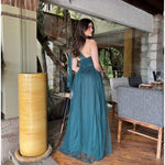 Myra | Vestido largo tul asimétrico esmeralda