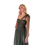 Myra | Vestido largo tul asimétrico olivo