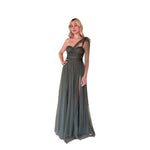 Myra | Vestido largo tul asimétrico olivo