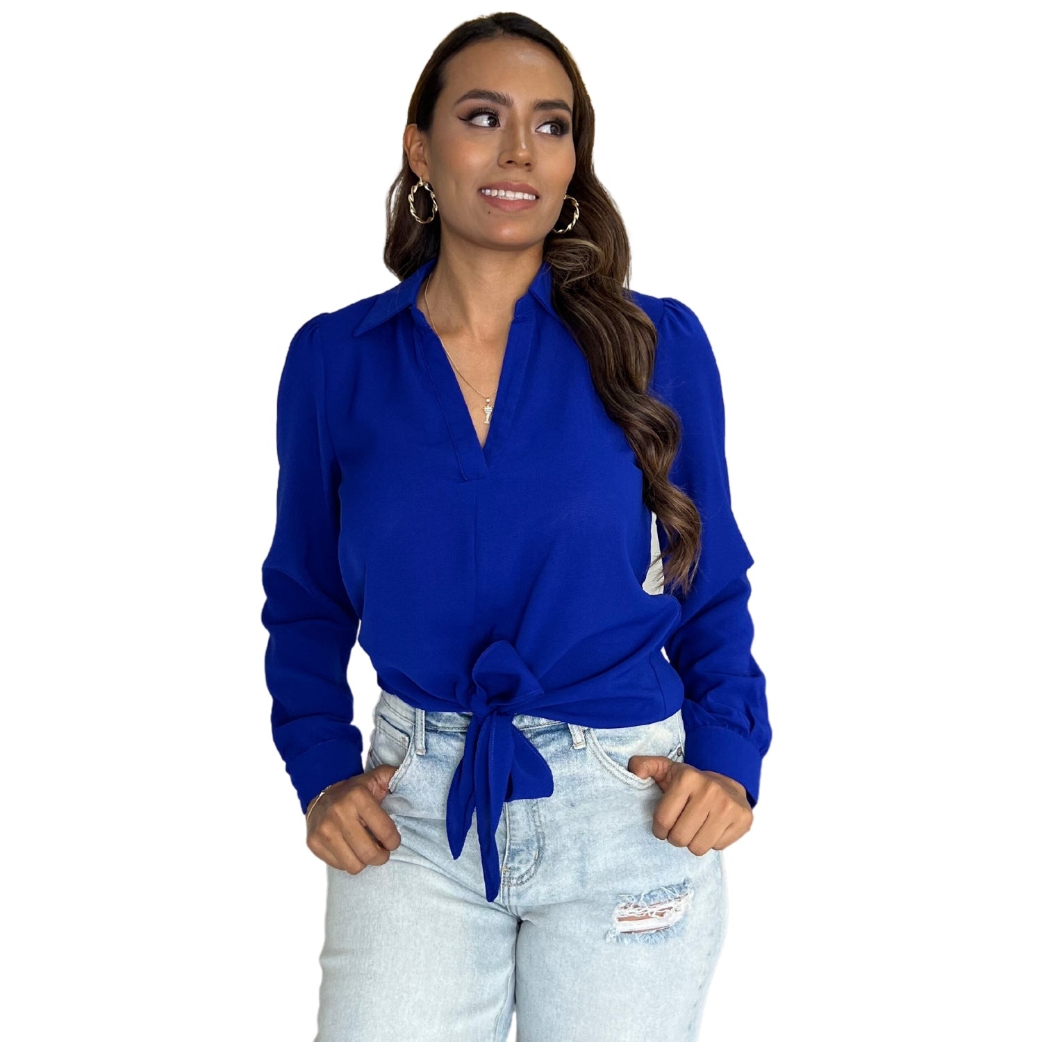 Blusa azul rey online manga larga