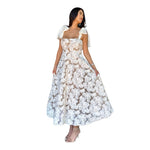Pre- orden ✨Ellen | Vestido midi con aplicaciones de flores ivory