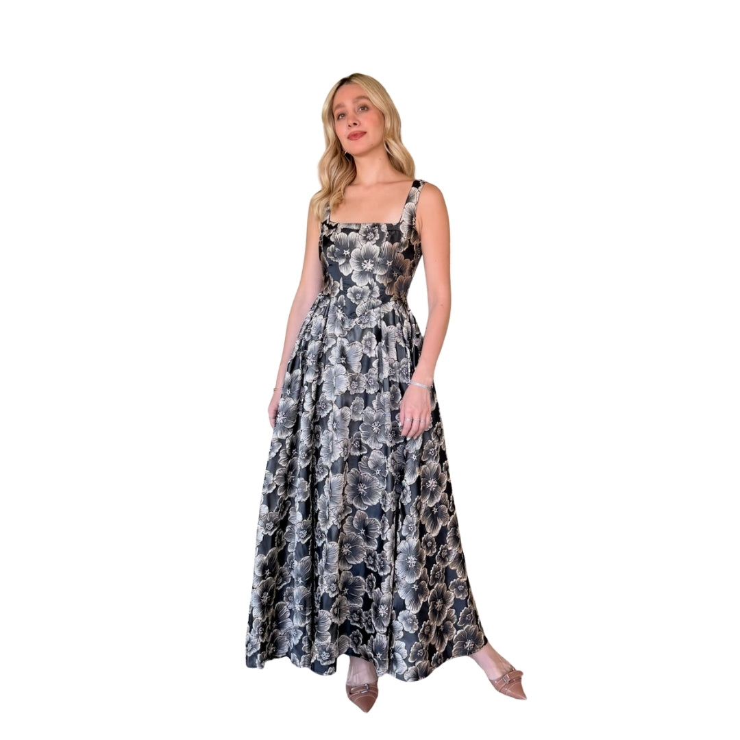 Nubia | Vestido largo con estampado metálico y textura negro