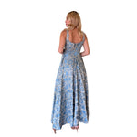 Nubia | Vestido largo con estampado metálico y textura azul cielo