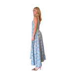 Nubia | Vestido largo con estampado metálico y textura azul cielo