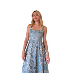 Nubia | Vestido largo con estampado metálico y textura azul cielo