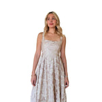 Nubia | Vestido largo con estampado metálico y textura ivory