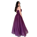 Cayetana | Vestido largo falda tul con cinturón purpura
