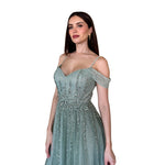 Aixa | Vestido largo con pedrería verde sage