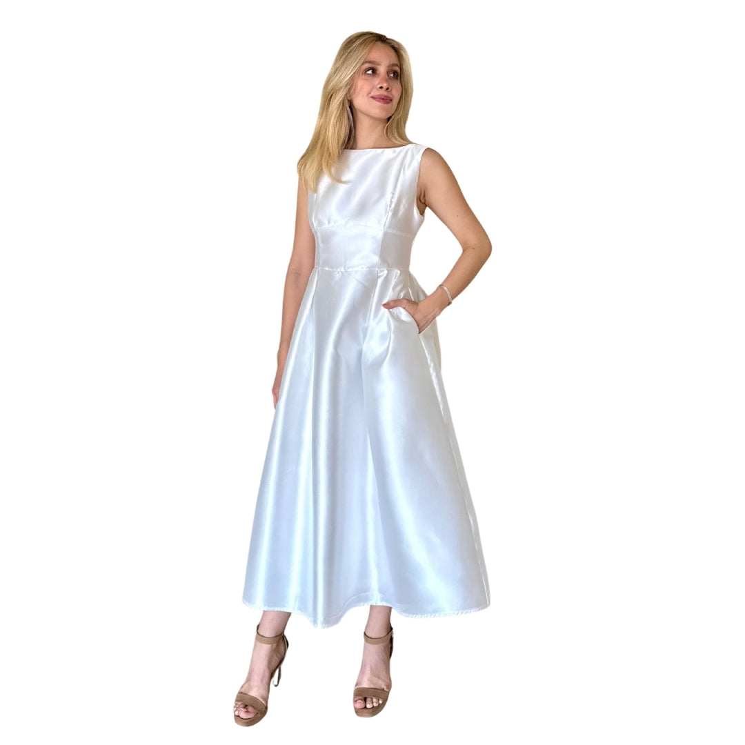 Bella | Vestido midi corte "A" blanco