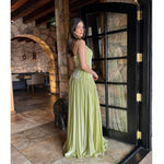 Monier | Vestido largo plisado glitter lima