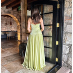 Monier | Vestido largo plisado glitter lima