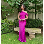 Kloe | Vestido largo asimétrico drapeado magenta