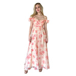 Anisa | Vestido largo  shoulders off estampado naranja