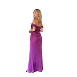 Xiara | Vestido largo shoulders off gasa drapeado uva