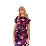 Hanako | Vestido midi satín con nudo estampado violeta