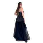 Taylor | Vestido largo strapless tul en falda negro