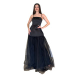 Taylor | Vestido largo strapless tul en falda negro