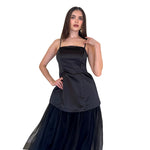 Taylor | Vestido largo strapless tul en falda negro