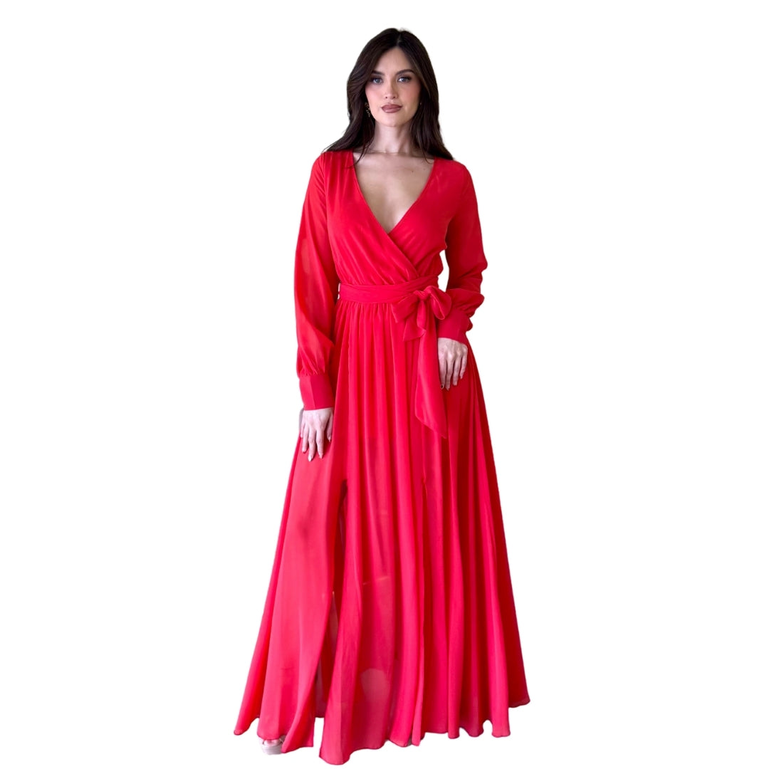 Zinnia | Maxivestido manga larga cereza