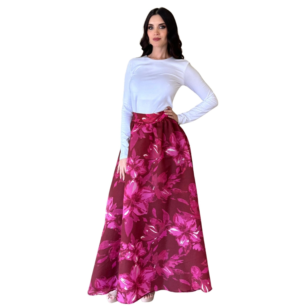 Carmina | Falda larga estampada rosa