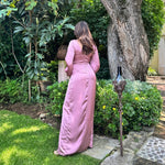Idra | Vestido largo manga satín rosa