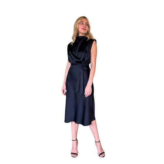 Chantal | Vestido midi satín negro
