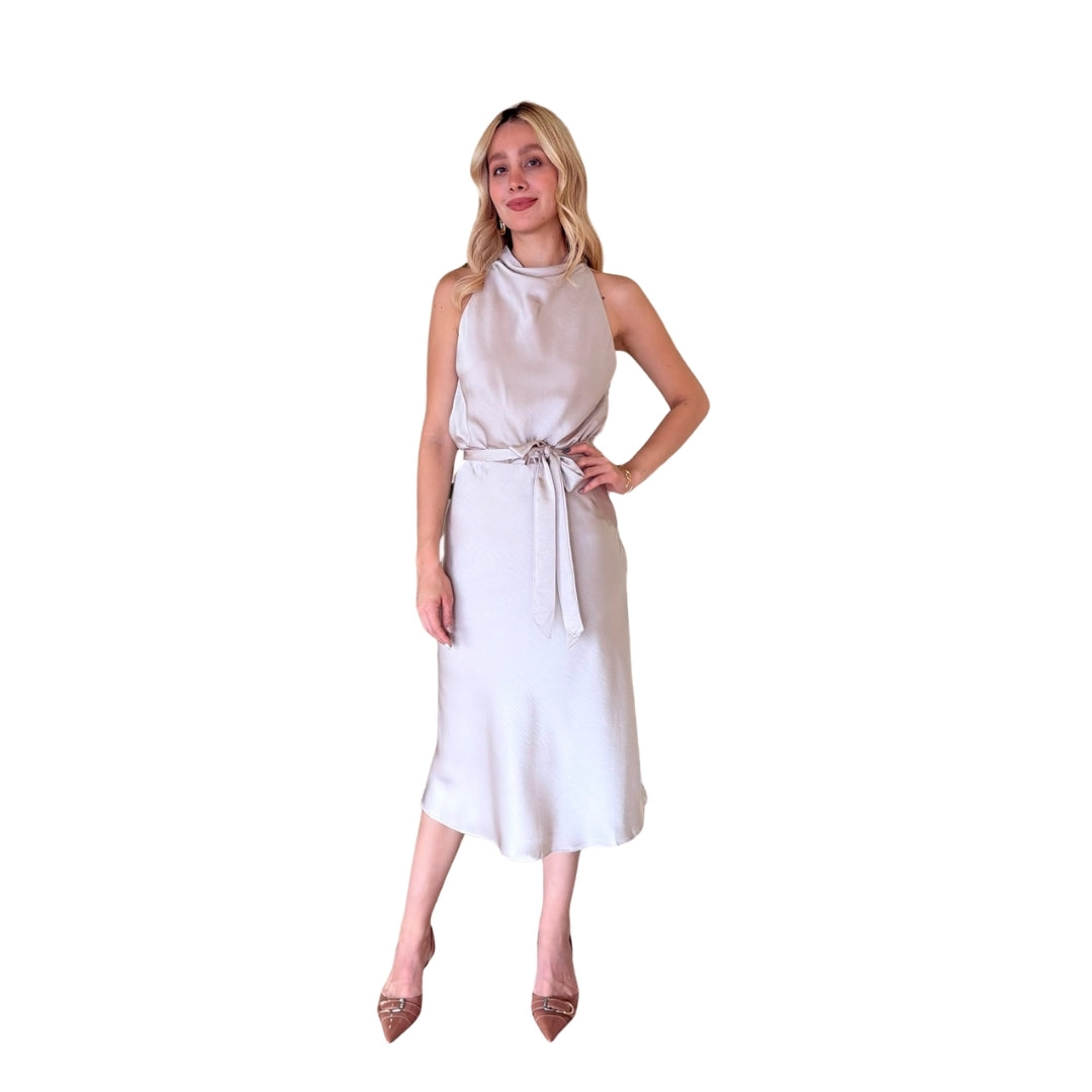 Ebba | Vestido midi satín perla