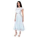 Halessa | Vestido midi encaje con cinturón blanco