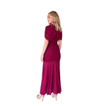 Brunella | Vestido largo drapeado manga rojo