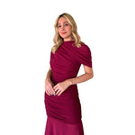 Brunella | Vestido largo drapeado manga rojo
