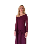 Llura | Vestido largo detalle de moños mesh vino