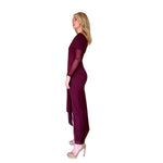 Llura | Vestido largo detalle de moños mesh vino