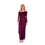Llura | Vestido largo detalle de moños mesh vino