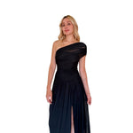 Irina | Vestido largo asimétrico mesh negro