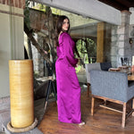 Idra | Vestido largo manga satín magenta