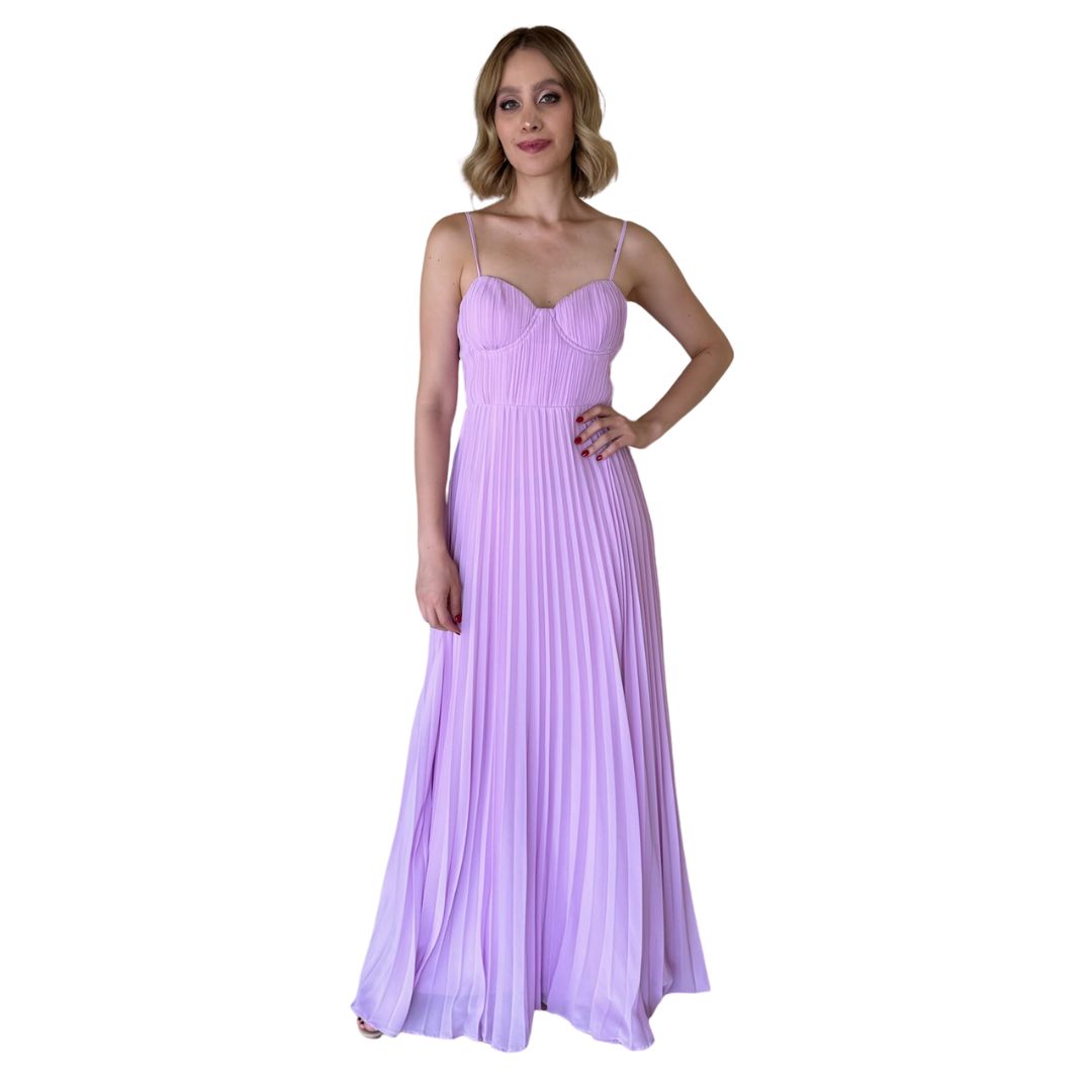 Magda | Vestido largo plisado lila
