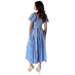 Mayela | Vestido midi mangas puff líneas azules