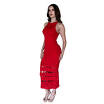 Verónica | Vestido midi bordado de punto rojo