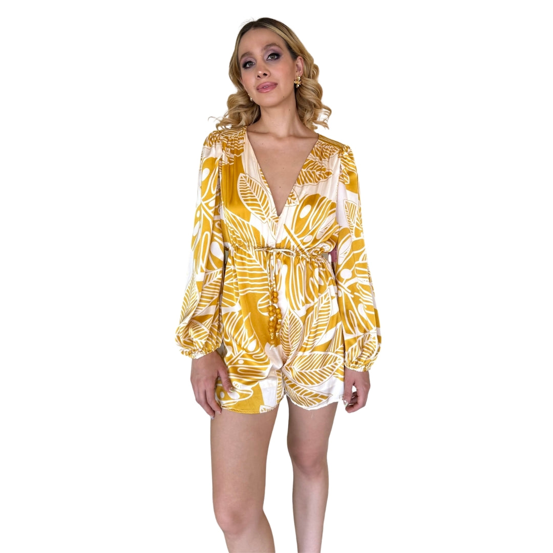 Salma | Romper estampado satín estampado amarillo
