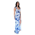 Grettel | Vestido largo olan azul estampado